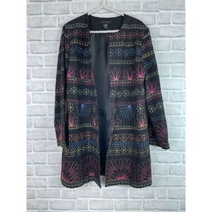 Vintage Silkland Women's Long Black Floral Embroidered Blazer Size L